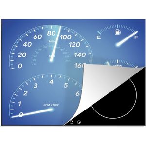 KitchenYeah® Inductie beschermer 59x52 cm - Illustratie van de snelheidsmeters in een dashboard in een auto in het blauw - Kookplaataccessoires - Afdekplaat voor kookplaat - Inductiebeschermer - Inductiemat - Inductieplaat mat
