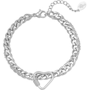 Armband Chained Heart - Zilver - RVS - dubbele armband - cadeautip