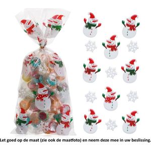25x Uitdeelzakjes Kerst Sneeuwpop Sneeuw 12.5 x 27.5 cm - Christmas - Snowman - Snow - Ice crystal - Cellofaan Plastic Traktatie Kado Zakjes - Snoepzakjes - Koekzakjes - Koekje - Cookie Bags