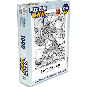 Puzzel Stadskaart - Rotterdam - Grijs - Wit - Legpuzzel - Puzzel 1000 stukjes volwassenen - Plattegrond