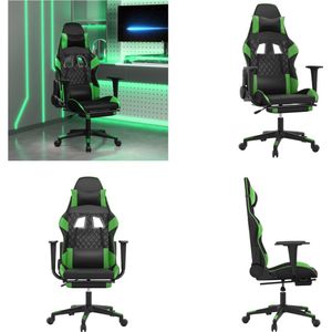 vidaXL Gamestoel met voetensteun kunstleer zwart en groen - Gamingstoel - Gamingstoelen - Televisiestoel - Racingstoel