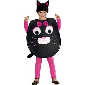 Widmann - Poes & Kat Kostuum - Smiley Kat Grote Ogen - Meisje - Roze, Zwart - 2 - 4 jaar - Carnavalskleding - Verkleedkleding