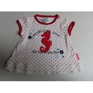 T shirt korte mouw - Meisje - Wit met rode stippen - zeepaardje - 1 maand 56
