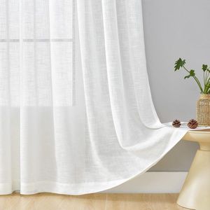Linnen look gordijnen met oogjes, halftransparant gordijn, wit, landhuisstijl, linnen gordijnen woonkamer, modern, voor slaapkamer, kinderkamer, balkondeur, set van 2 (wit, 127 x 175 cm)