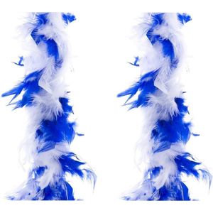 2x stuks carnaval verkleed veren Boa kleur blauw/wit mix 2 meter - Verkleedkleding accessoire