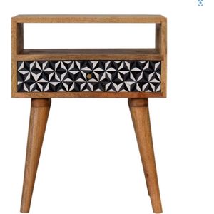 Artisan Furniture, Nachtkastje met mozaiek 3D hars inleg, met ladefront, mangohout, 35 x 45 x 57 cm