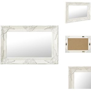 vidaXL Wandspiegel Barok - 60 x 40 cm - Wit Houten Frame - Spiegel