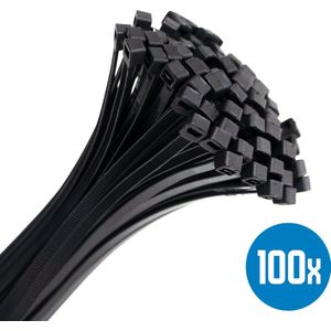 Kabelbinders 200 x 3,6 mm kabelhouder - Tyraps - Tie wraps zwart - 100 stuks kabelbinder - DULA