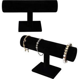 Zwart Velours T-Bar Sieraden Display Standaard – Organiseer Armbanden, Horloges, Kettingen en Bangles (2-Pack)