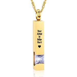 Luxe Ashanger | Met Ketting En Gravering | Voor Altijd In Mijn Hart | Assieraad | Goudkleurig Met Licht Paarse Steen | As Ketting | Gedenksieraad | Urn | Incl. As vuller