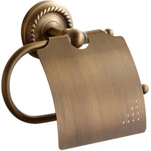 Weare Home antieke toiletrolhouder met deksel, volledig koper, messing, brons, wandhouder