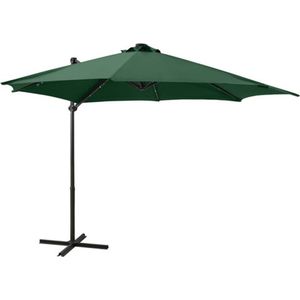 vidaXL - Zweefparasol - met - paal - en - LED-verlichting - 300 - cm - groen
