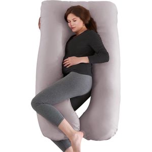 Zwangerschapskussen van 100% katoen U-vormig zijslaperskussen met XXL-steunkussen - afneembare en wasbare overtrek - 145 x 70 cm (lichtgrijs) Zijslaapkussen volwasennen