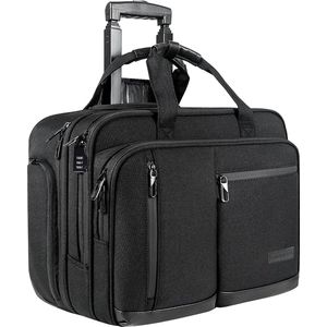 VANKEAN 17,3 inch laptoptas met wieltjes voor heren, stijlvolle handbagage-aktetas, laptoptas, waterdicht, met wieltjes, voor 's nachts, met RFID-vakken, voor reizen, werk en school, zwart