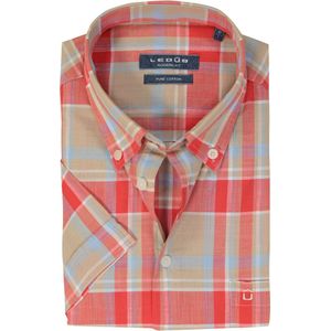 Ledub modern fit overhemd - korte mouw - rood met beige geruit - Strijkvriendelijk - Boordmaat: 41