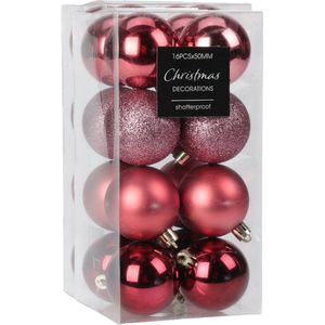 Christmas Decoration kleine kerstballen 48x -3cm-kunststof -roze