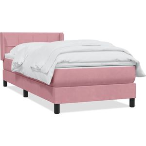 vidaXL - Boxspring - met - matras - fluweel - roze - 80x210 - cm