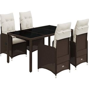 vidaXL - 5-delige - Bistroset - met - kussens - poly - rattan - bruin