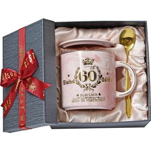 Cadeau voor 60e verjaardag voor vrouwen, fantastisch 1963 tot in de perfectie verouderd, 400 ml, roze koffiemok met gouden print, 60 cadeaus voor 60-jarige vrouw, moeder, haar, keramische marmeren mok met doos