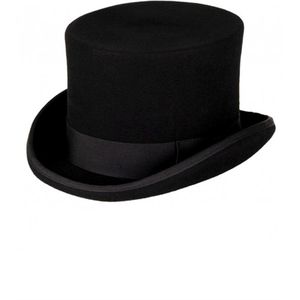 KIMU Luxe Hoge Hoed Kind Zwart - Maat 53 - 100% Wol - Kinderen Tophat Klein Hoofd Wolvilt Hoedje Circus Bruiloft Detective Gangster Festival