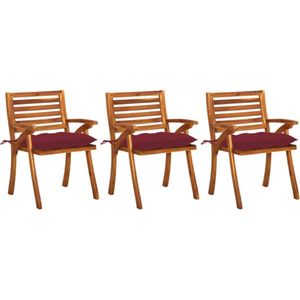 vidaXL - Tuinstoelen - Wijnrood - Massief Acaciahout - Set van 3