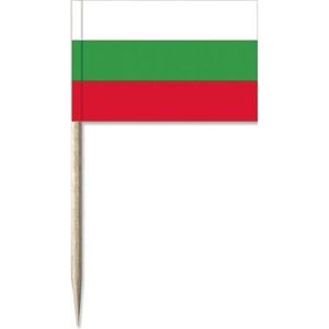 50x Cocktailprikkers Bulgarije 8 cm vlaggetje landen decoratie - Houten spiesjes met papieren vlaggetje - Wegwerp prikkertjes