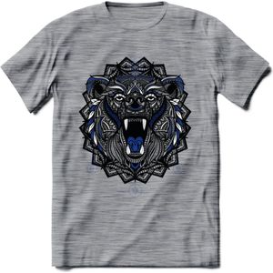 Beer - Dieren Mandala T-Shirt | Donkerblauw | Grappig Verjaardag Zentangle Dierenkop Cadeau Shirt | Dames - Heren - Unisex | Wildlife Tshirt Kleding Kado | - Donker Grijs - Gemaleerd - S