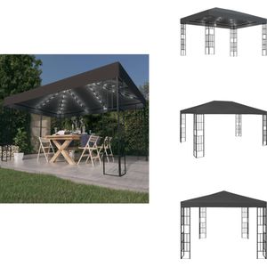 vidaXL Prieel Met Lichtslinger - Prieeëlen Met Lichtslingers - Luifel - Luifels - Prieel met LED-lichtslinger 3x4 m antracietkleurig