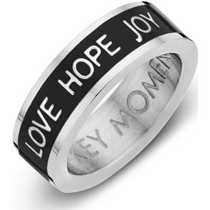 Key Moments Color 8KM R0001 56 Stalen Ring met Tekst - Love Hope Joy - Ringmaat 56 - Zilverkleurig / Zwart