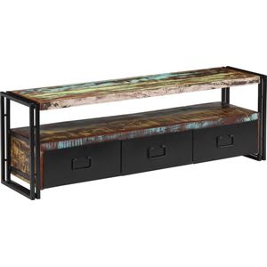 The Living Store Industrieel TV-meubel - Gerecycled hout - 120 x 30 x 40 cm - 3 lades - 1 schap