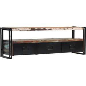 The Living Store Industrieel TV-meubel - Gerecycled hout - 120 x 30 x 40 cm - 3 lades - 1 schap
