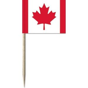 100x Cocktailprikkers Canada 8 cm vlaggetjes - Landen vlaggen feestartikelen en versieringen