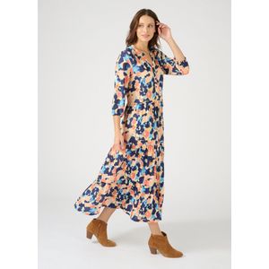 Damart - Lange jurk in crêpe met stretch en volants - Dames - Blauw - 40