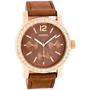 OOZOO Timepieces - Rosé goudkleurige horloge met roze leren band - C7933