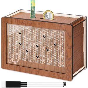 Houten spaarpot herbruikbaar met doelstellingen voor kinderen en volwassenen - spaarpot doel van 1000 2000 3000 5000 10000 euro - € 3000