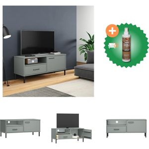 vidaXL Tv-meubel met metalen poten OSLO massief grenenhout grijs - Kast - Inclusief Houtreiniger en verfrisser