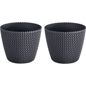 4x Kunststof Splofy bloempotten 22 cm antraciet - Bloempotten/plantenpotten voor binnen en buiten