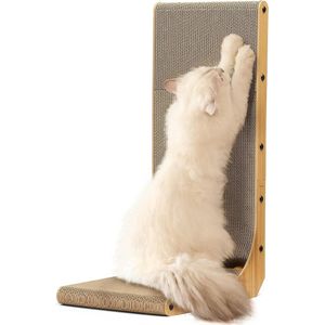 Krabplank voor katten - L-vormig karton - 68 cm hoog - duurzaam kattenkrabbord - balspeelgoed - muur en hoek - middelgroot Krabpaal