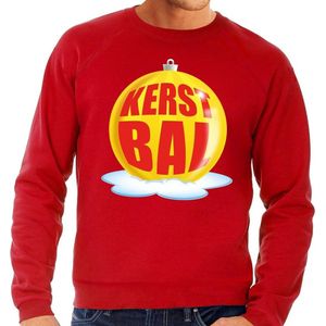 Foute kersttrui kerstbal geel op rode sweater voor heren - kersttruien L