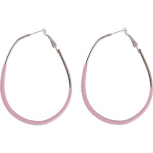 Behave Oorringen - dames - oorbellen - zilver kleur - roze - 6.5 cm