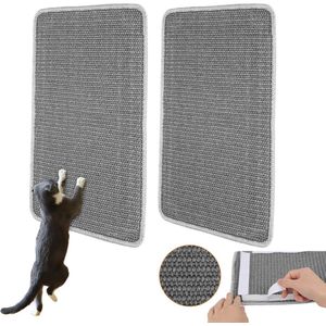 Krabmat voor katten, 2 stuks, 25 x 60 cm, krabmat, sisal, krabmat voor katten met plakband, voor bescherming van tapijten en banken (grijs)