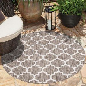 Flycarpets Lora Buitenkleed Voor Binnen & Buiten Vloerkleed - Beige - Barok Design - 120 cm Rond