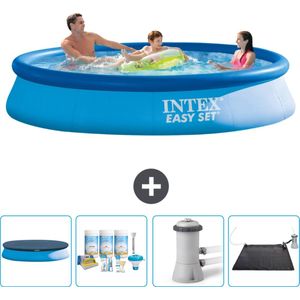 Intex Rond Opblaasbaar Easy Set Zwembad - 366 x 76 cm - Blauw - Inclusief Afdekzeil - Onderhoudspakket - Zwembadfilterpomp - Solar Mat