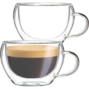 165ML Dubbelwandige Espresso Glazen - Set van 2 - Wide Top - Koffie Mokken - Glaswerk .
