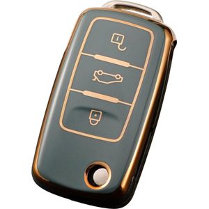 Zachte TPU Sleutelcover - Blauw & Goud Metallic - Sleutelhoesje Geschikt voor Volkswagen Golf / Polo / Tiguan / Up / Passat / Seat Leon / Skoda Citigo - Sleutel Hoesje Cover - Auto Accessoires