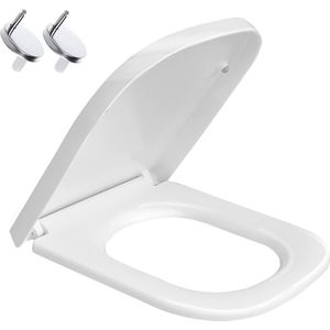 Toiletbril Soft Close Wit Vierkant Quick Release Toiletdeksel met eenvoudige bevestiging aan de bovenzijde en verstelbare scharnieren Toiletbrilhoes