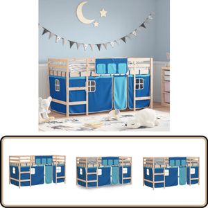 vidaXL Kinderhoogslaper met gordijnen 90x190 cm grenenhout blauw