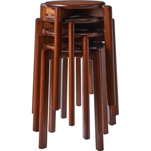 TRANKIELO® - Walnootbruine Massief Houten Eetkamerstoelen, Set van 4 Stapelbare Barkrukken voor Woon- en Eetkamer -