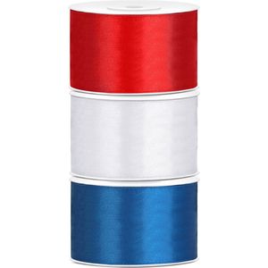 Set van 3 stuks sierlinten/cadeaulinten/satijnen linten 38 mm x 25 meter - Nederlandse vlag kleuren