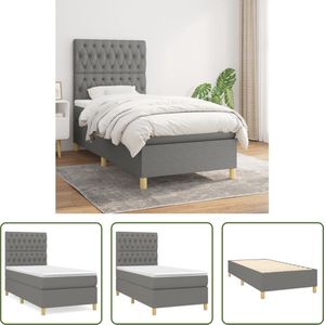 The Living Store Boxspringbed - Pocketvering - 100 x 200 cm - Duurzaam - Verstelbaar hoofdbord - Middelharde ondersteuning - Huidvriendelijk topmatras - Kleur- donkergrijs - Materiaal- stof - multiplex en bewerkt hout